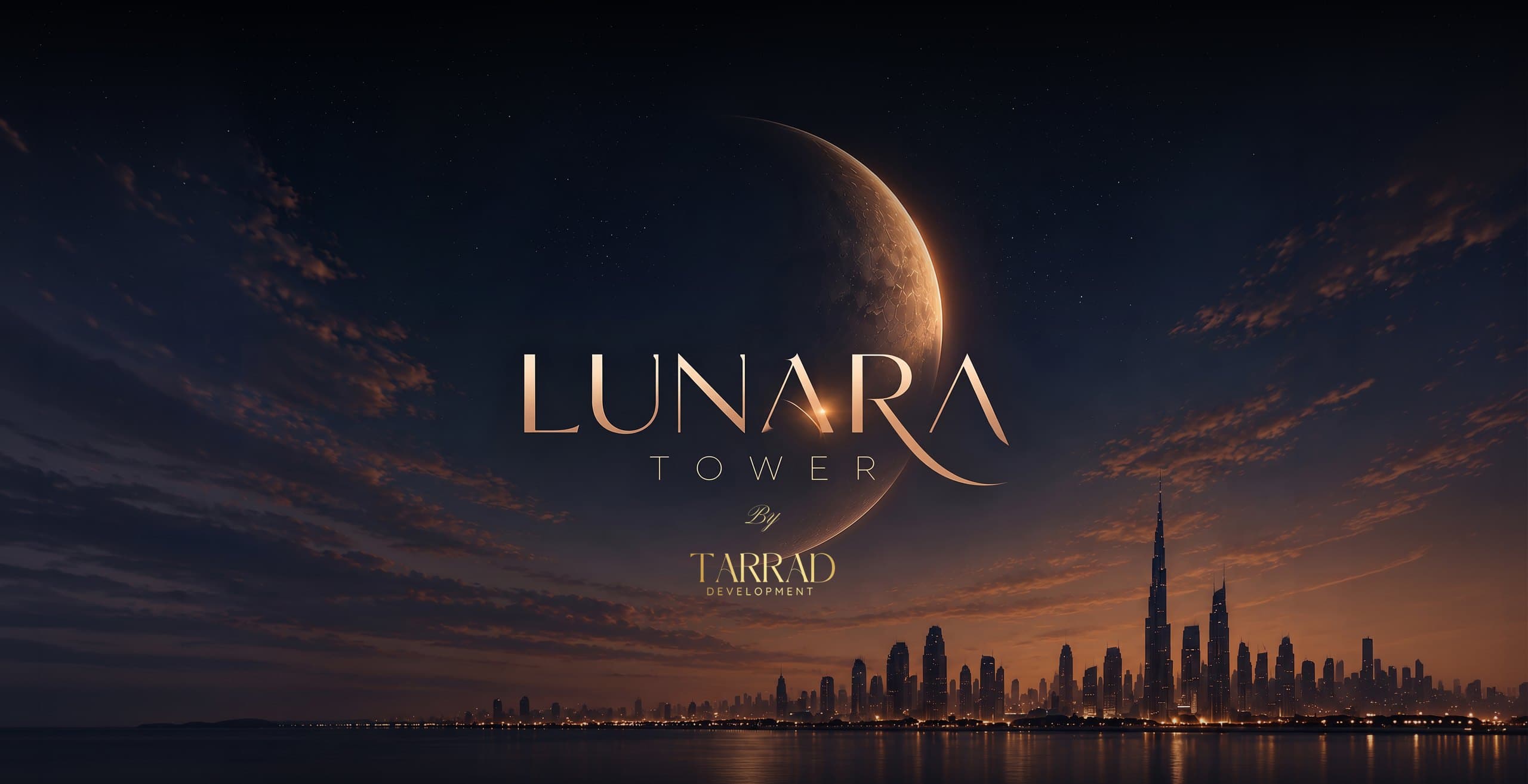 Lunara Tower by Tarrad — a crescent moon over the Dubai skyline