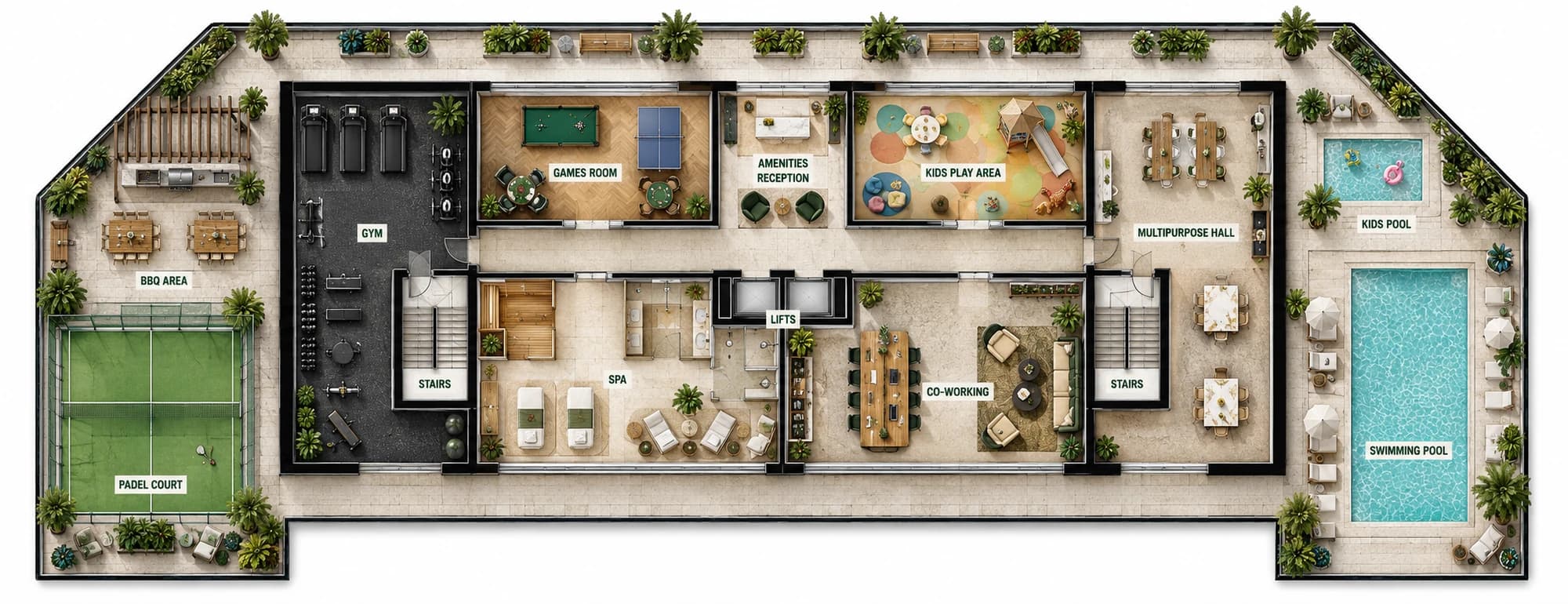 The amenity roof plan