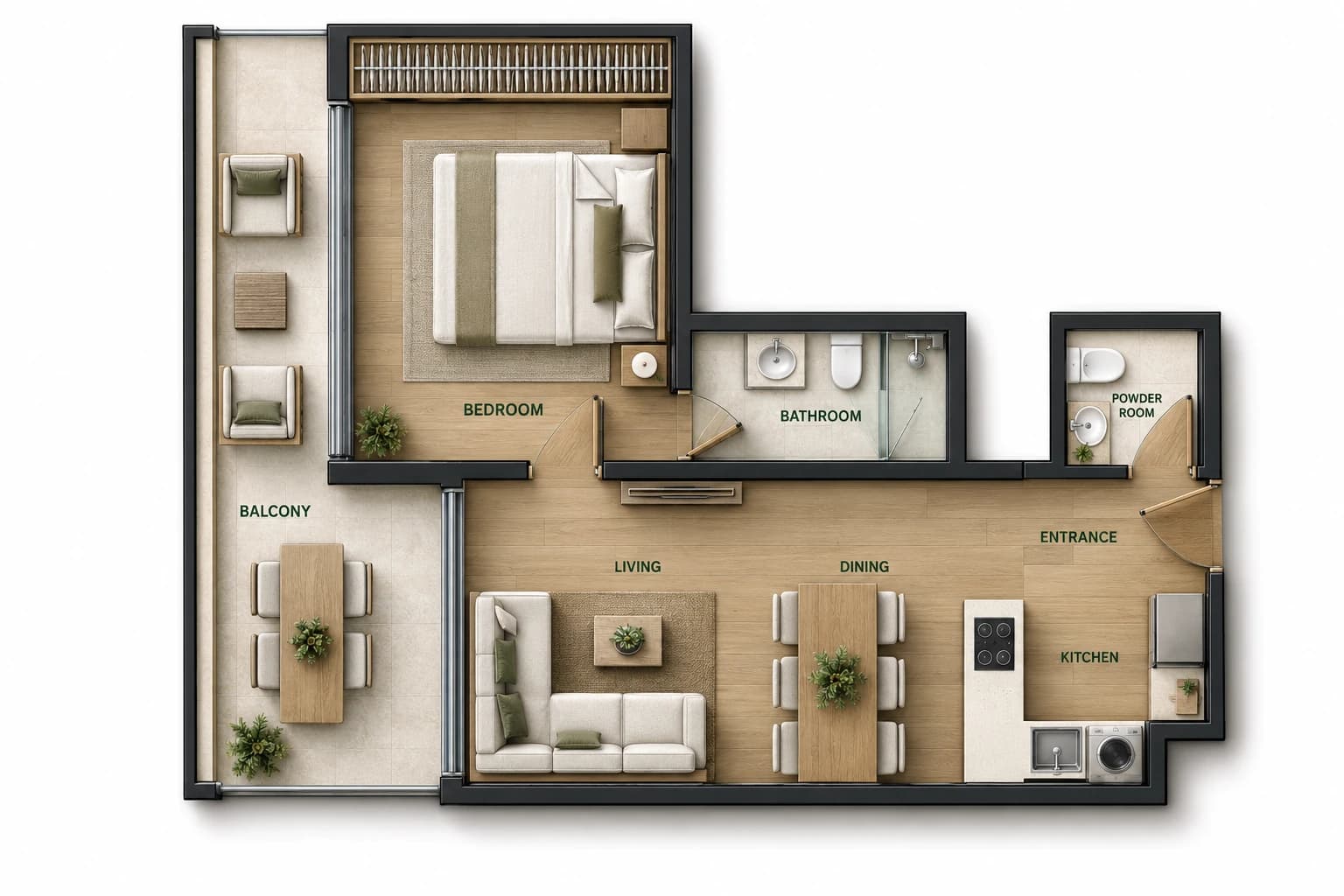 1BHK D furnished plan