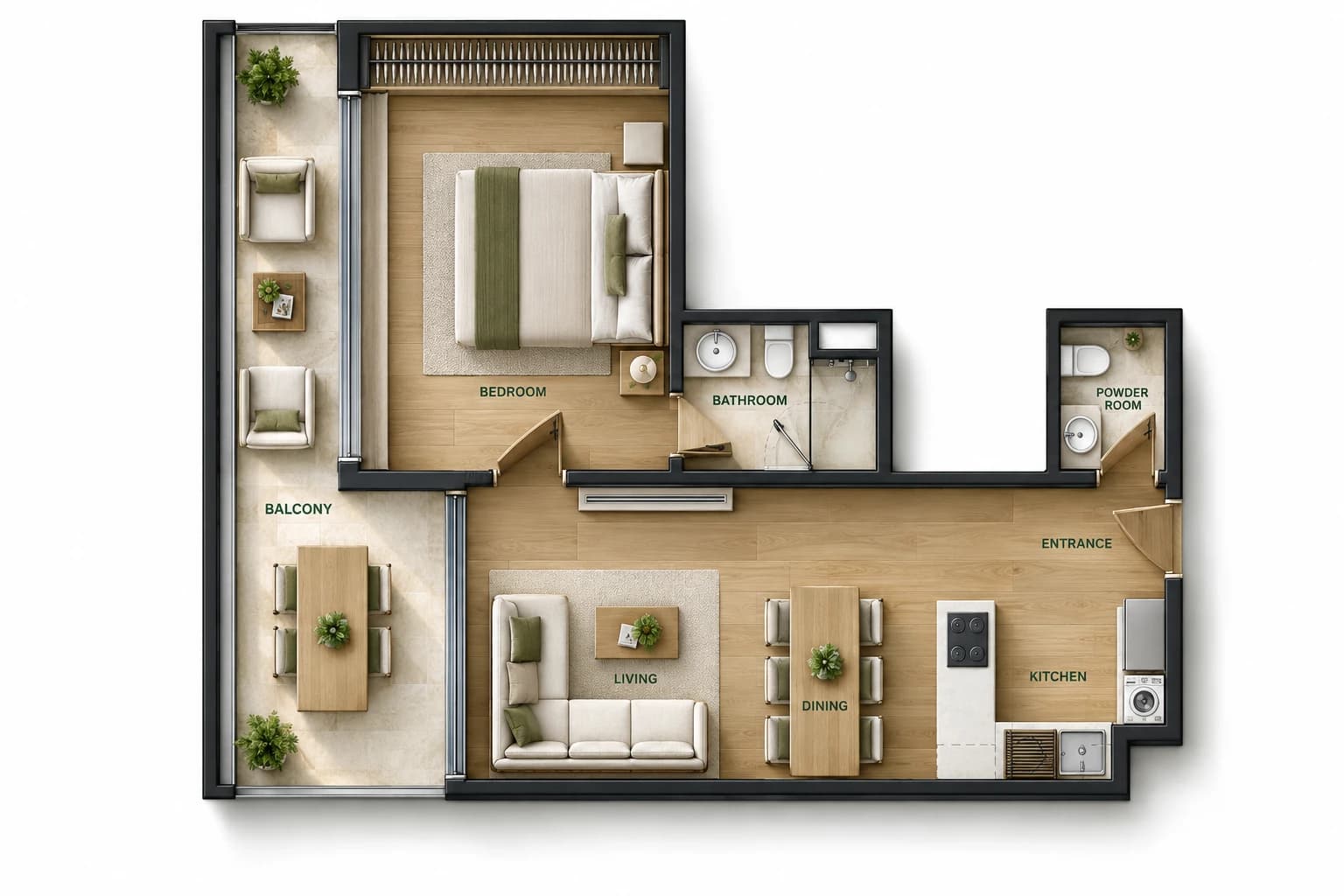 1BHK E furnished plan
