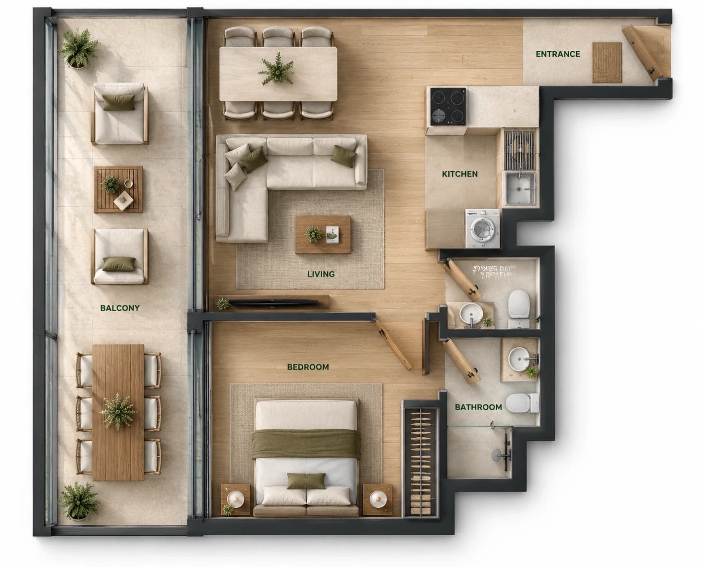 1BHK F furnished plan