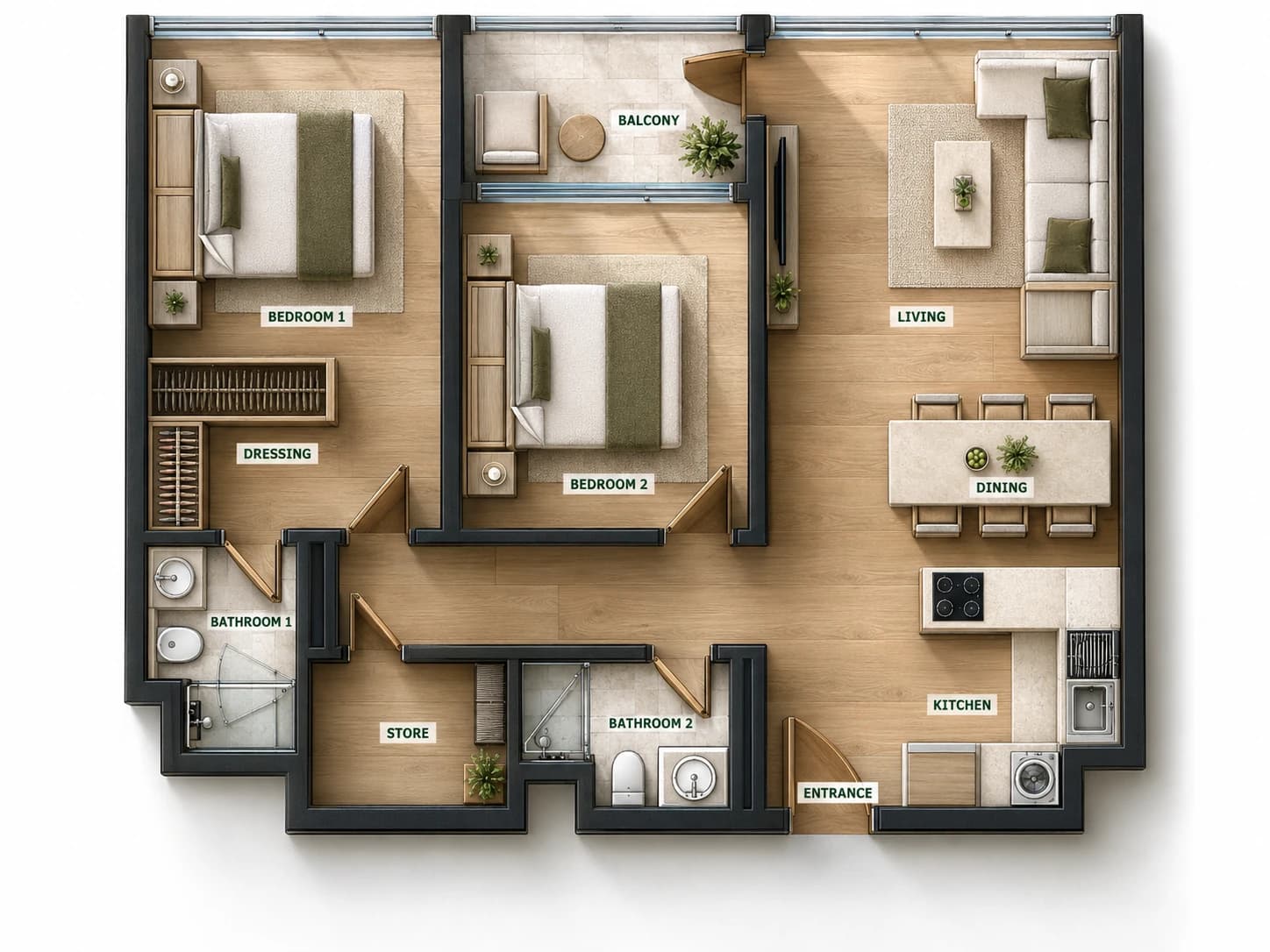 2BHK furnished plan